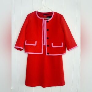 J. Crew Brilliant Sunset Pink Orange Portfolio Jacket and Dress Set In Matelasse